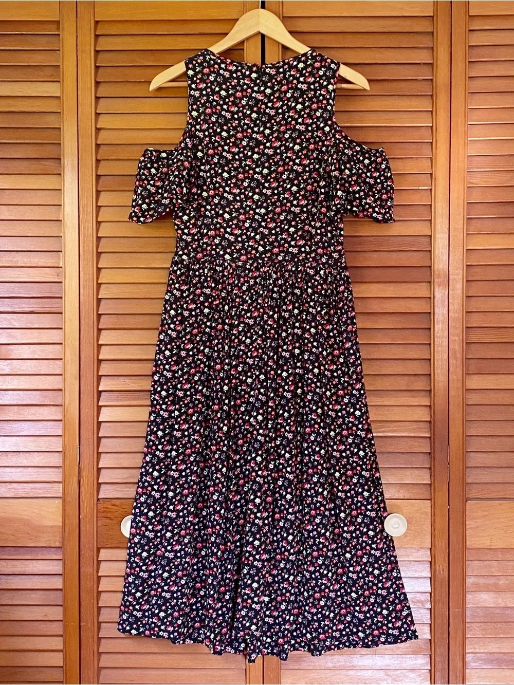 Gap Dress Women's Size 4 Floral Midi Cold Shoulder Cottage Core Flowy Romantic